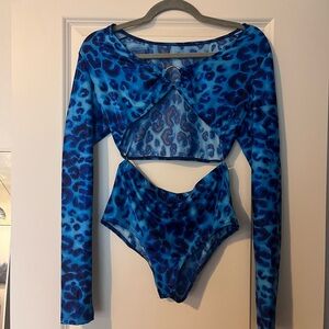 Blue Leopard Print Two-Piece Set